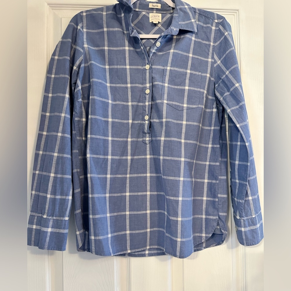 J. Crew Factory Blue Plaid Women's Top